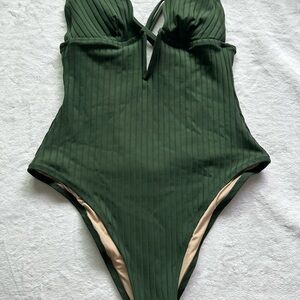 Target Dark Green Ribbed One-Piece Swimsuit